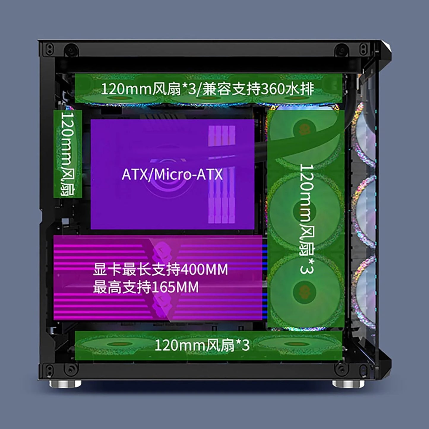 Kit Case GAMEKM CA-025 White / ATX / Vidrio Templado 270° / Soporte Refrigeración Líquida 360° / 4*Fans ARGB + Controlador RGB AURA Sync + CR / Sin Fuente