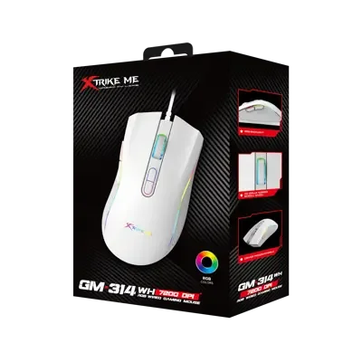 Mouse Gamer Xtrike-Me GM-314 WH 7200 DPI – RGB, 7 Botones, Cable Trenzado 1,5 m, Blanco