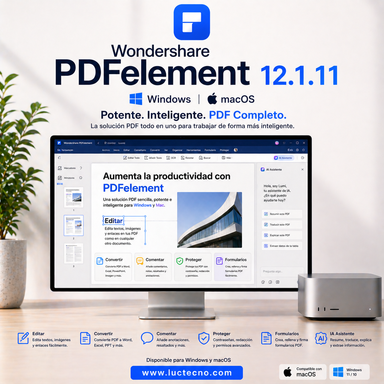 Wondershare PDFelement 12.1.11 (Windows / Mac) | 1 Equipo | Permanente