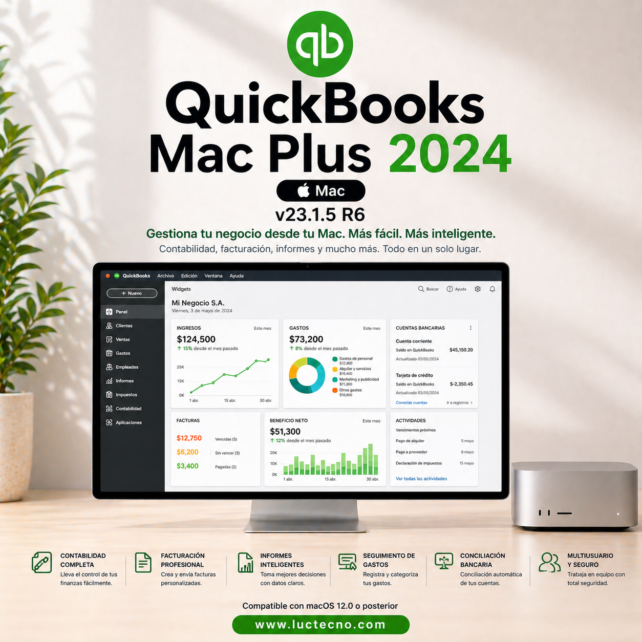 QuickBooks Mac Plus 2024 v23.1.5 R6 (Mac) | 1 Equipo | Permanente