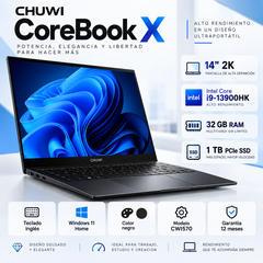 Laptop Chuwi CoreBook X CWI570 negra, Intel Core i9-13900HK, 32 GB RAM, SSD 1 TB y pantalla 14 pulgadas 2K