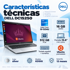 Dell DC15250 KD9XK, Core i5-1334U, 16 GB DDR4, SSD 512 GB y Ubuntu — especificaciones