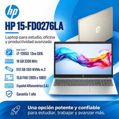 HP 15-FD0276LA con Intel Core i7-1355U, RAM 16 GB a 3200 MHz, SSD 512 GB y pantalla Full HD de 15,6 pulgadas