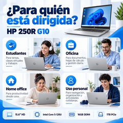 HP 250R G10 C78E2AT Core 5-120U, 16 GB DDR4 y SSD 1 TB, FreeDOS — usos recomendados