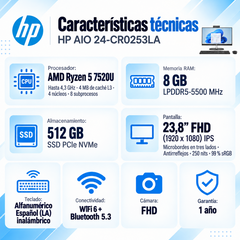 HP AIO 24-CR0253LA: ficha técnica, pantalla IPS Full HD de 23,8 pulgadas, Wi-Fi 6 y Bluetooth 5.3