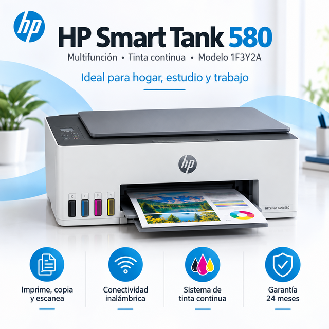 HP Smart Tank 580 1F3Y2A multifuncional con tinta continua y garantía de 24 meses