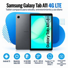 Samsung Galaxy Tab A11 4G LTE gris, 4 GB RAM, 64 GB y pantalla de 8,7 pulgadas