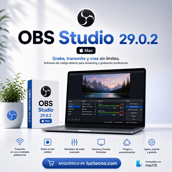 OBS Studio 29.0.2 (Mac) | 1 Equipo | Permanente