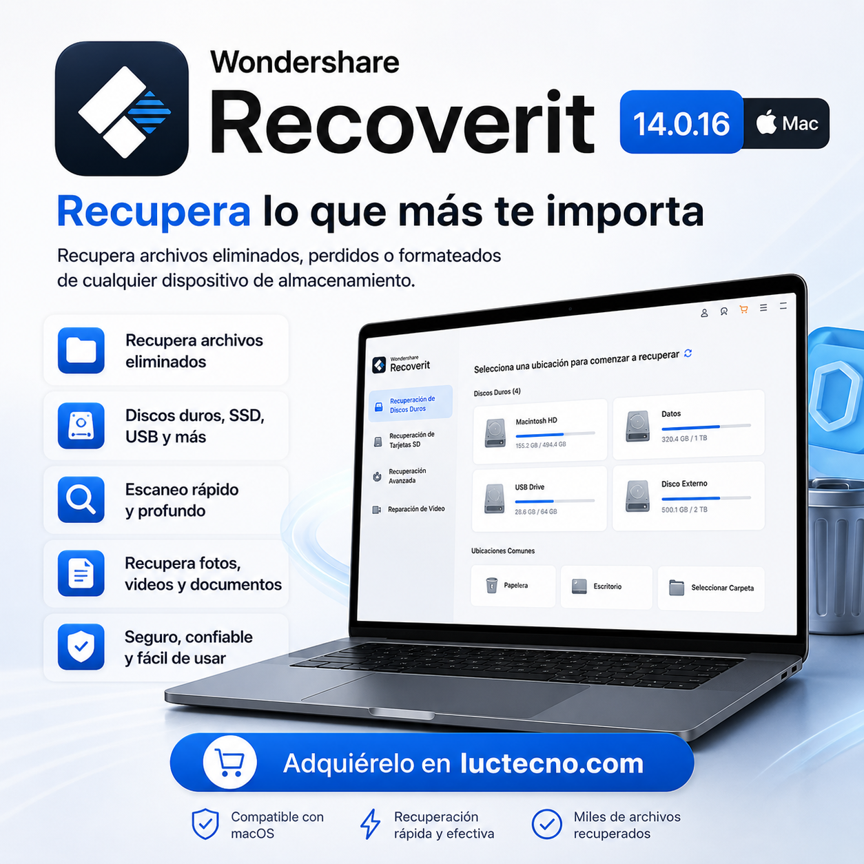 Wondershare Recoverit 14.0.16 (Mac) | 1 Equipo | Permanente