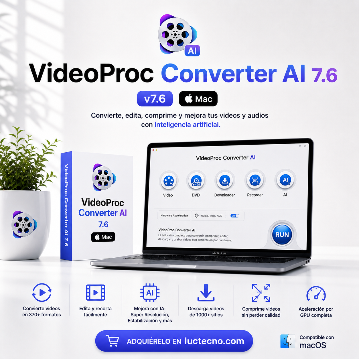 VideoProc Converter AI 7.6 (Mac) | 1 Equipo | Permanente