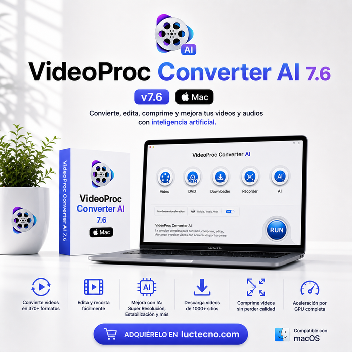 VideoProc Converter AI 7.6 (Mac) | 1 Equipo | Permanente