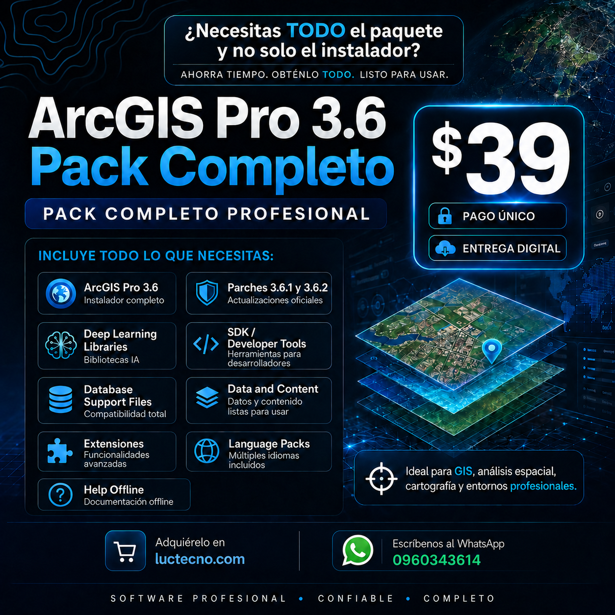ArcGIS Pro 3.6.2 Pack Completo Profesional (Windows) | 1 Equipo | Permanente