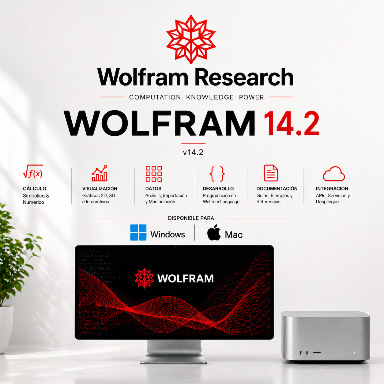 Wolfram Research WOLFRAM 14.2 (Windows / Mac) | 1 Equipo | Permanente