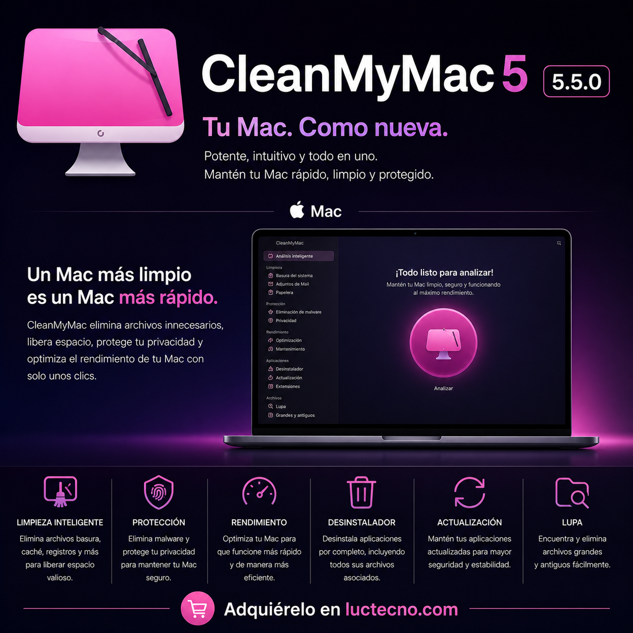 CleanMyMac 5.5.0 (Mac) | 1 Equipo | Permanente