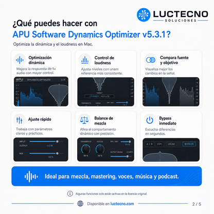 APU Dynamics Optimizer v5.3.1 para Mac | Optimización de loudness y dinámica de audio