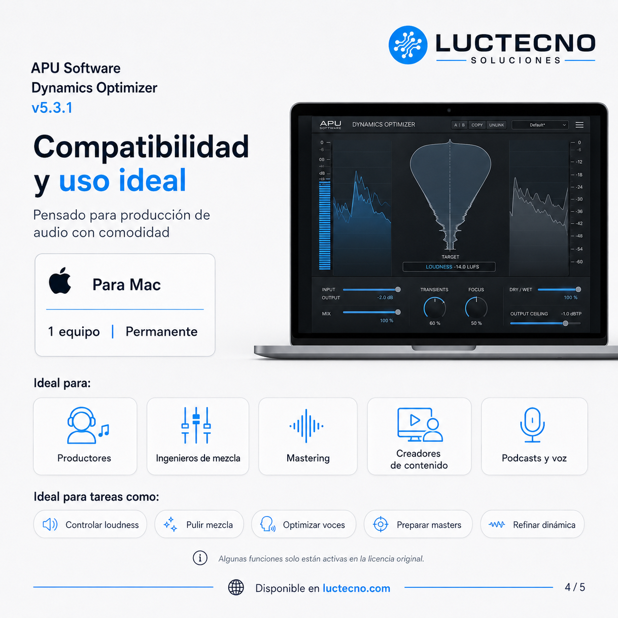 APU Dynamics Optimizer v5.3.1 para Mac | Optimización de loudness y dinámica de audio