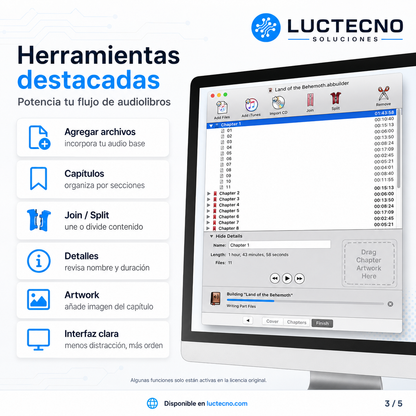 Audiobook Builder 2.2.9 para Mac | Creador de audiolibros y archivos de audio organizados