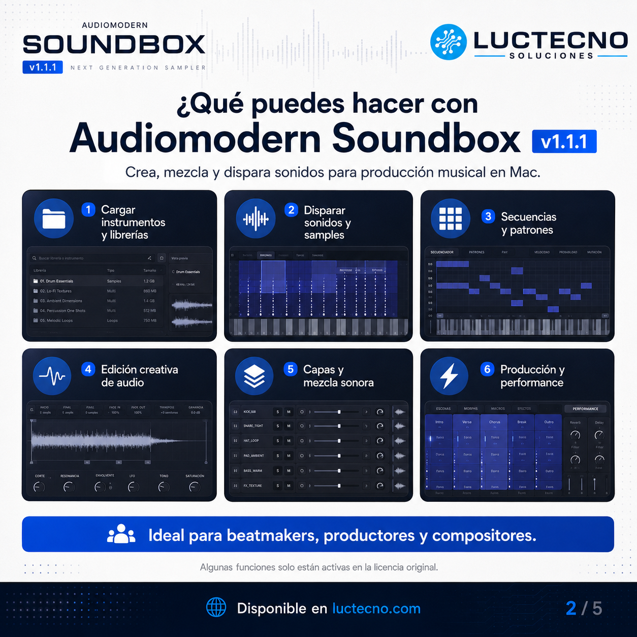 Audiomodern Soundbox v1.1.1 para Mac | Sampler MPE e instrumentos virtuales para producción musical
