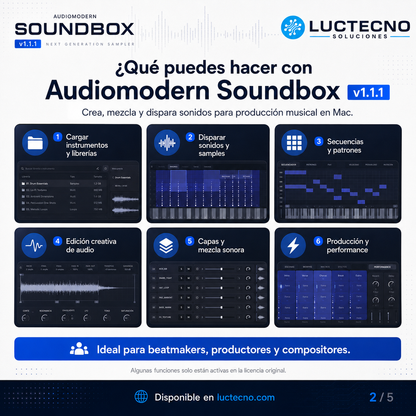 Audiomodern Soundbox v1.1.1 para Mac | Sampler MPE e instrumentos virtuales para producción musical