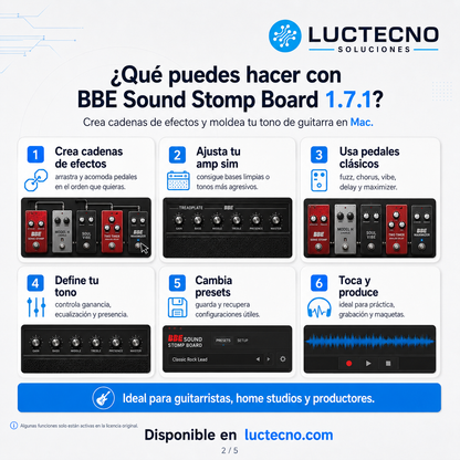 BBE Sound Stomp Board 1.7.1 para Mac | Pedales de guitarra, efectos y amplificador virtual