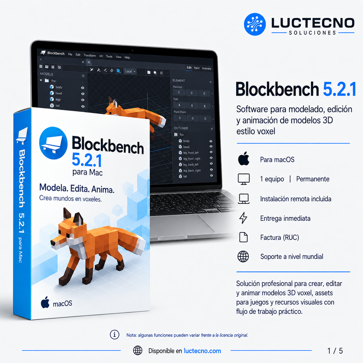 Blockbench 5.2.1 para Mac | Software gratuito de modelado 3D Low Poly, Pixel Art, texturizado, animación y creación de modelos para videojuegos