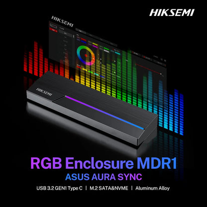 Cápsula HIKSEMI M.2 MDR1 para SSD NVMe/SATA / USB 3.2 Tipo-C 10Gbps / RGB ASUS Aura SYNC / Aluminio