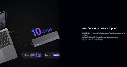 Cápsula HIKSEMI M.2 MDR1 para SSD NVMe/SATA / USB 3.2 Tipo-C 10Gbps / RGB ASUS Aura SYNC / Aluminio