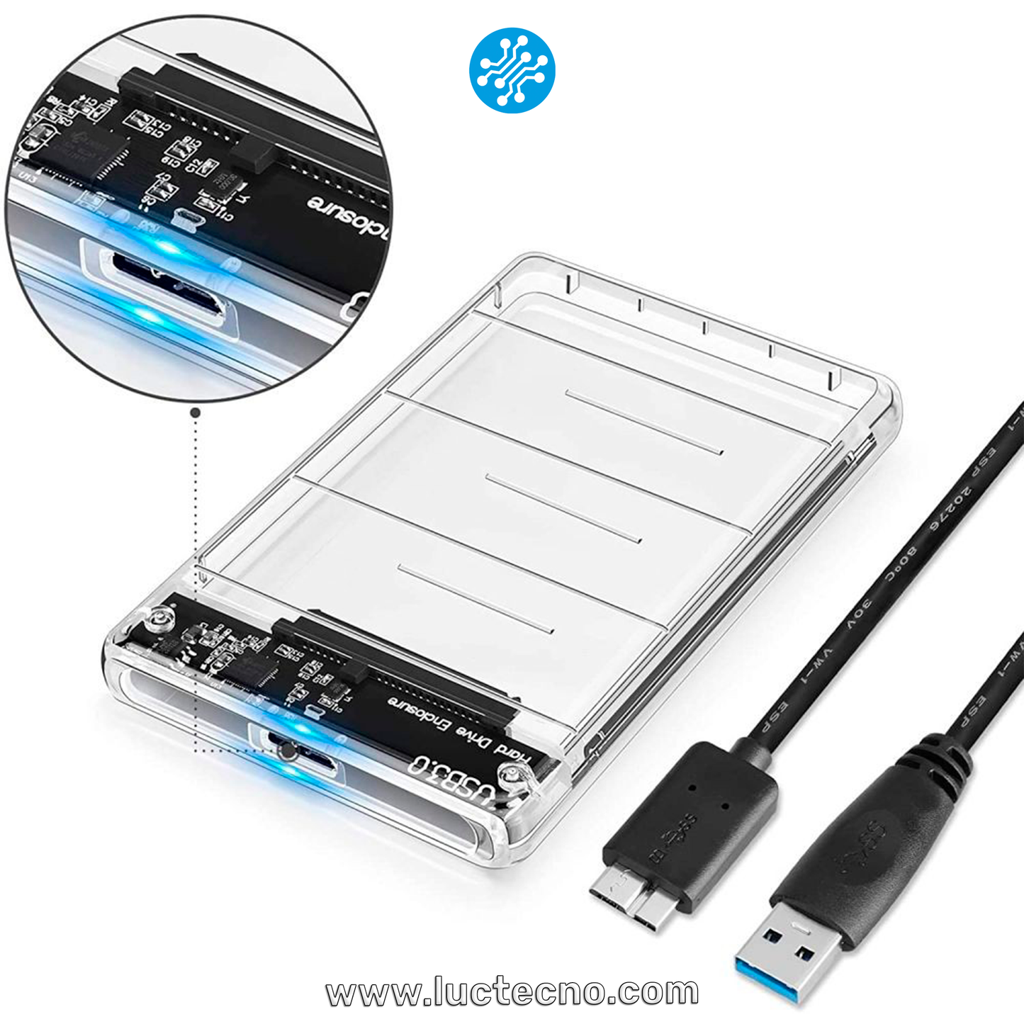Cápsula para Disco Duro Externo 2.5" SATA / USB 3.0 – Transparente, Rápida y Segura