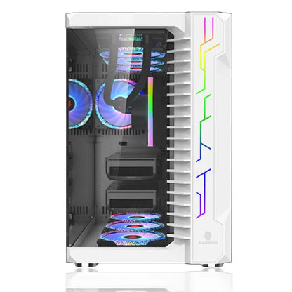 Case GAMEKM CA-025 White / ATX / Vidrio Templado 270° / Luz LED ARGB / Soporte Refrigeración Líquida 360° / Sin Fuente