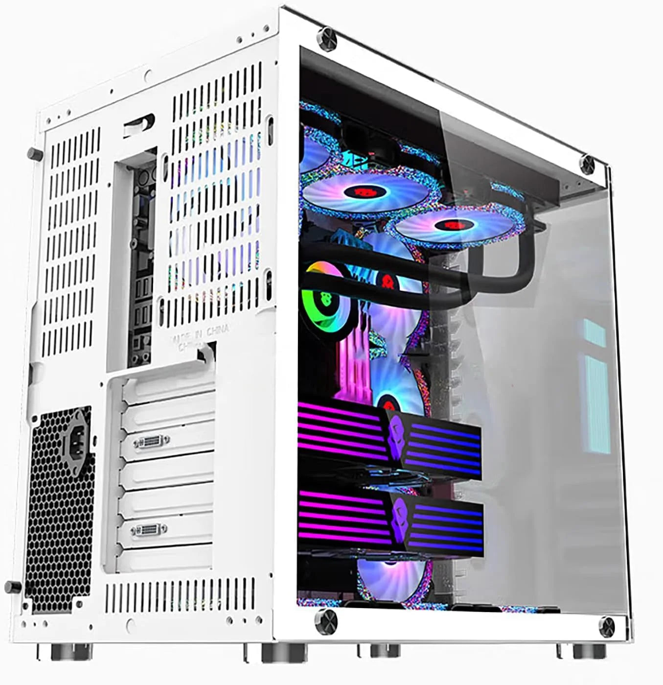 Case GAMEKM CA-025 White / ATX / Vidrio Templado 270° / Luz LED ARGB / Soporte Refrigeración Líquida 360° / Sin Fuente