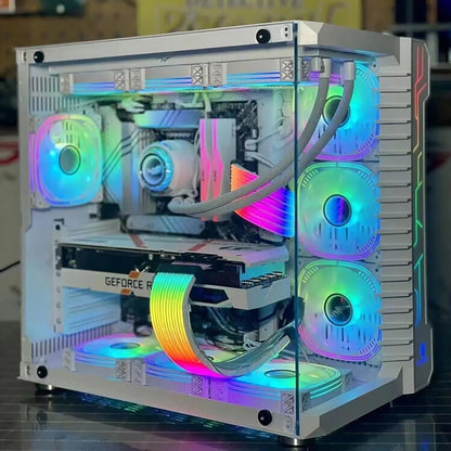 Case GAMEKM CA-025 White / ATX / Vidrio Templado 270° / Luz LED ARGB / Soporte Refrigeración Líquida 360° / Sin Fuente