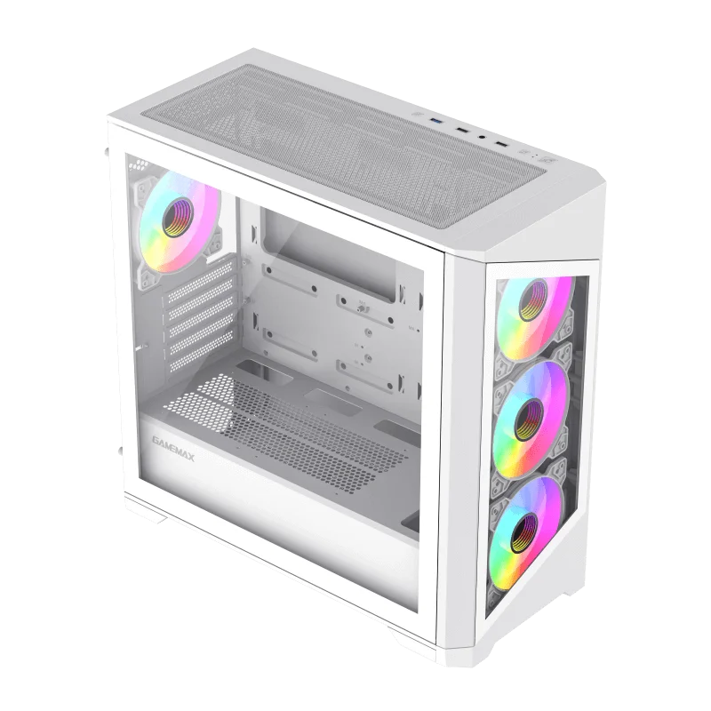 Case GAMEMAX Destroyer TGW / Vidrio Templado Frontal y Lateral / 4*Ventiladores ARGB / Controlador RGB (16 Modos) / ATX / USB 3.0 + 2.0 / HD Audio