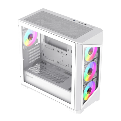 Case GAMEMAX Destroyer TGW / Vidrio Templado Frontal y Lateral / 4*Ventiladores ARGB / Controlador RGB (16 Modos) / ATX / USB 3.0 + 2.0 / HD Audio