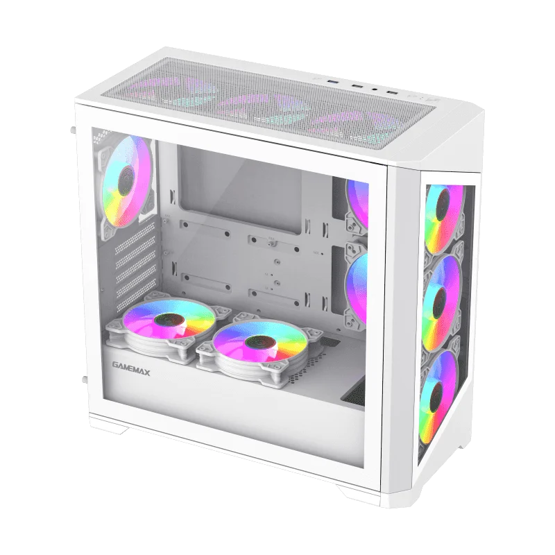 Case GAMEMAX Destroyer TGW / Vidrio Templado Frontal y Lateral / 4*Ventiladores ARGB / Controlador RGB (16 Modos) / ATX / USB 3.0 + 2.0 / HD Audio