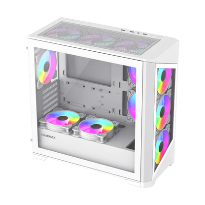 Case GAMEMAX Destroyer TGW / Vidrio Templado Frontal y Lateral / 4*Ventiladores ARGB / Controlador RGB (16 Modos) / ATX / USB 3.0 + 2.0 / HD Audio