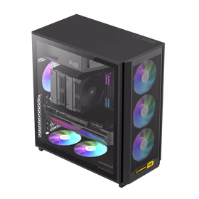 Case GAMEMAX F46 BK / ATX / Mesh Frontal Optimizado / 4Ventiladores ARGB 120mm / USB-C + 2USB 3.0 / Vidrio Templado / Refri. Líquida 360° / Módulo I/O Intercambiable