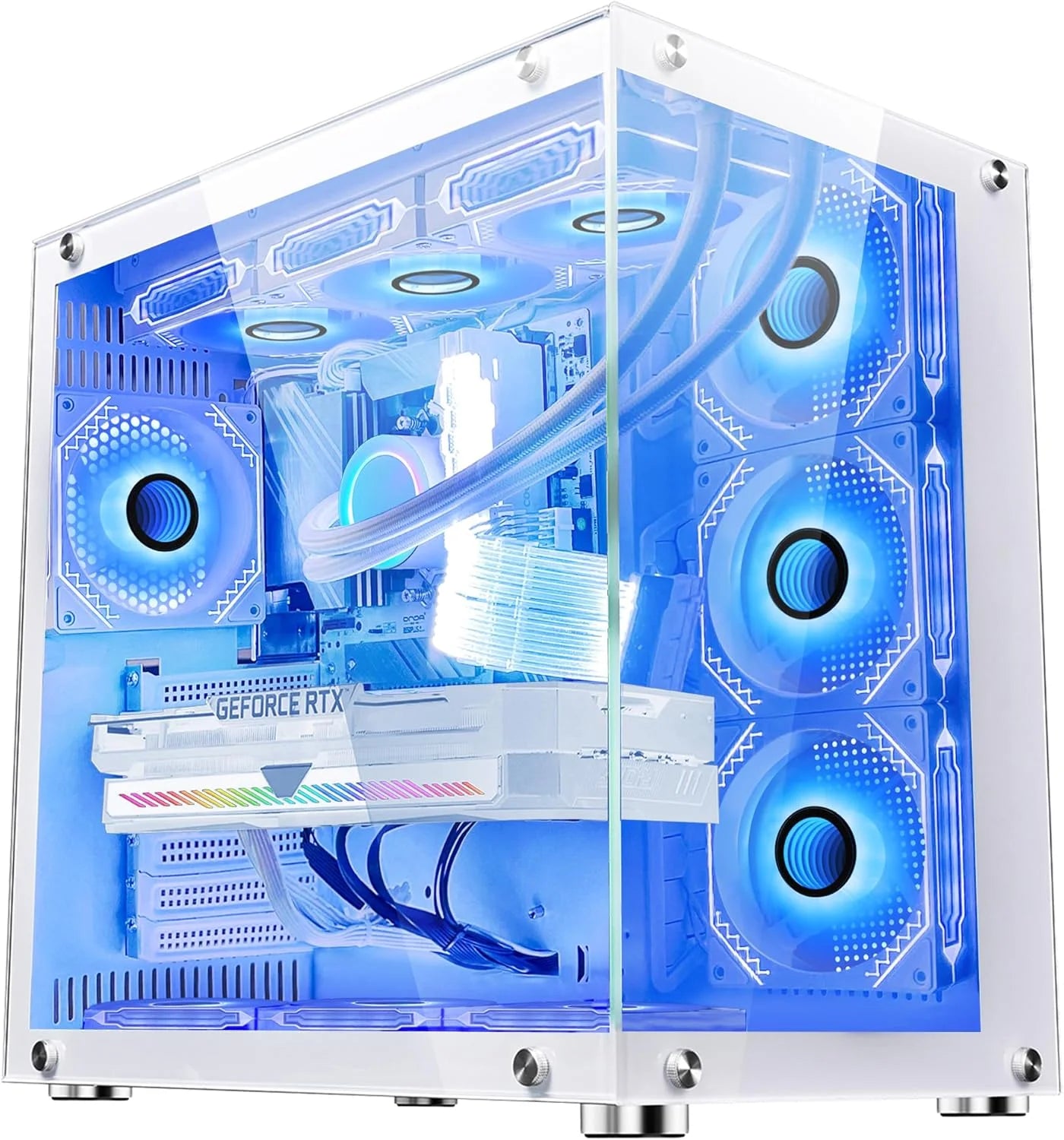 Case WJCOOLMAN CA-020 White / ATX / Vidrio Templado 270° / Soporte Refrigeración Líquida 360° / 4*Fans ARGB + Controlador AURA Sync / Sin Fuente