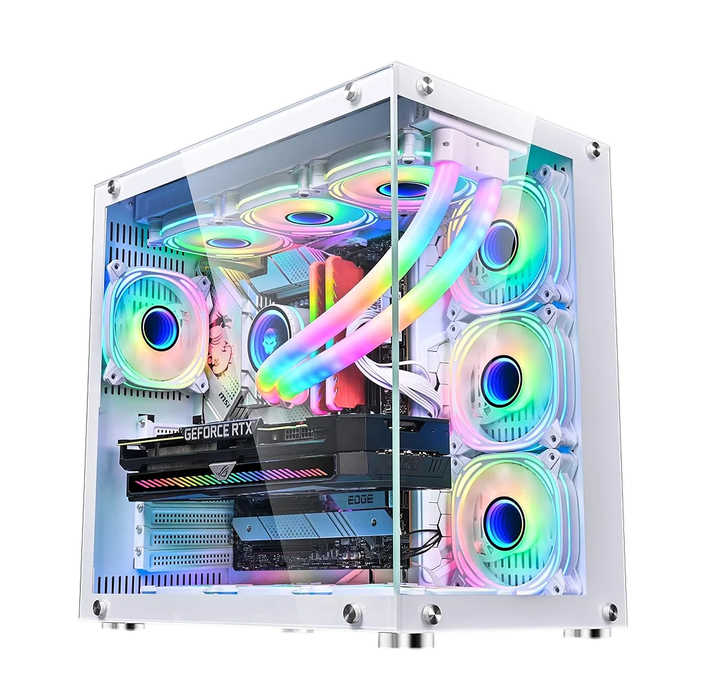 Case WJCOOLMAN CA-020 White / ATX / Vidrio Templado 270° / Soporte Refrigeración Líquida 360° / 4*Fans ARGB + Controlador AURA Sync / Sin Fuente