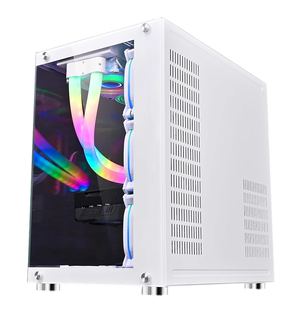 Case WJCOOLMAN CA-020 White / ATX / Vidrio Templado 270° / Soporte Refrigeración Líquida 360° / 4*Fans ARGB + Controlador AURA Sync / Sin Fuente
