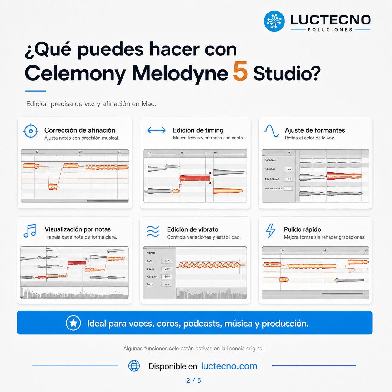 Celemony Melodyne 5 Studio para Mac | Corrección vocal, afinación y edición profesional de audio