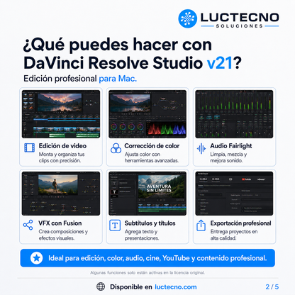 DaVinci Resolve Studio v21 para Mac | Edición de video, color, VFX y postproducción profesional