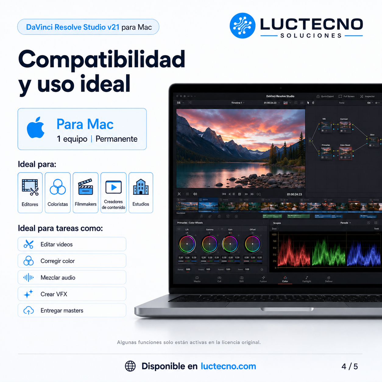 DaVinci Resolve Studio v21 para Mac | Edición de video, color, VFX y postproducción profesional