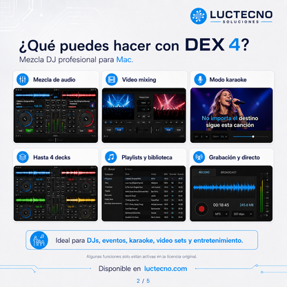 DEX 4 para Mac | Software DJ, mezcla de video y karaoke profesional