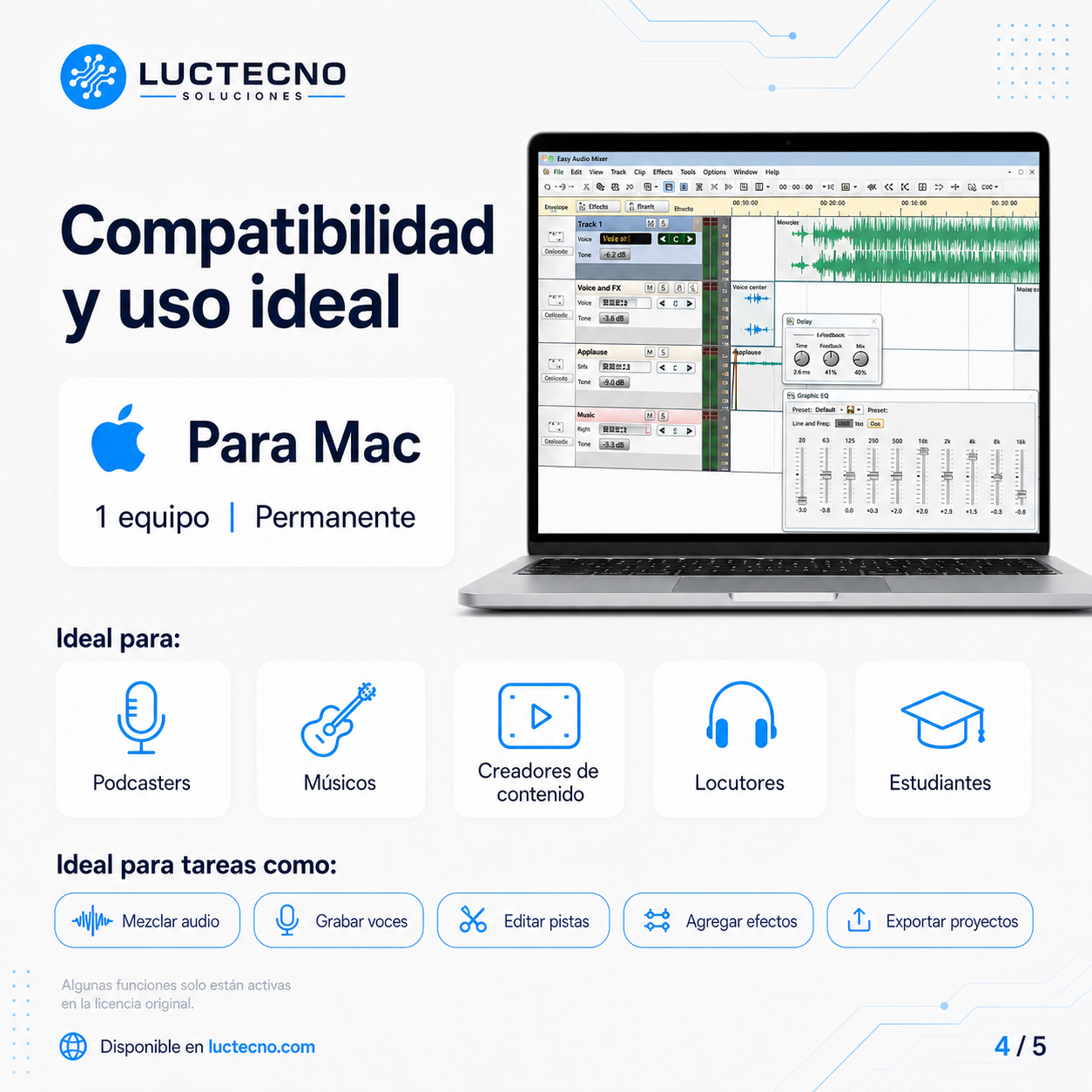 Easy Audio Mixer 2.8.0 para Mac | Mezcla y edición de audio multipista