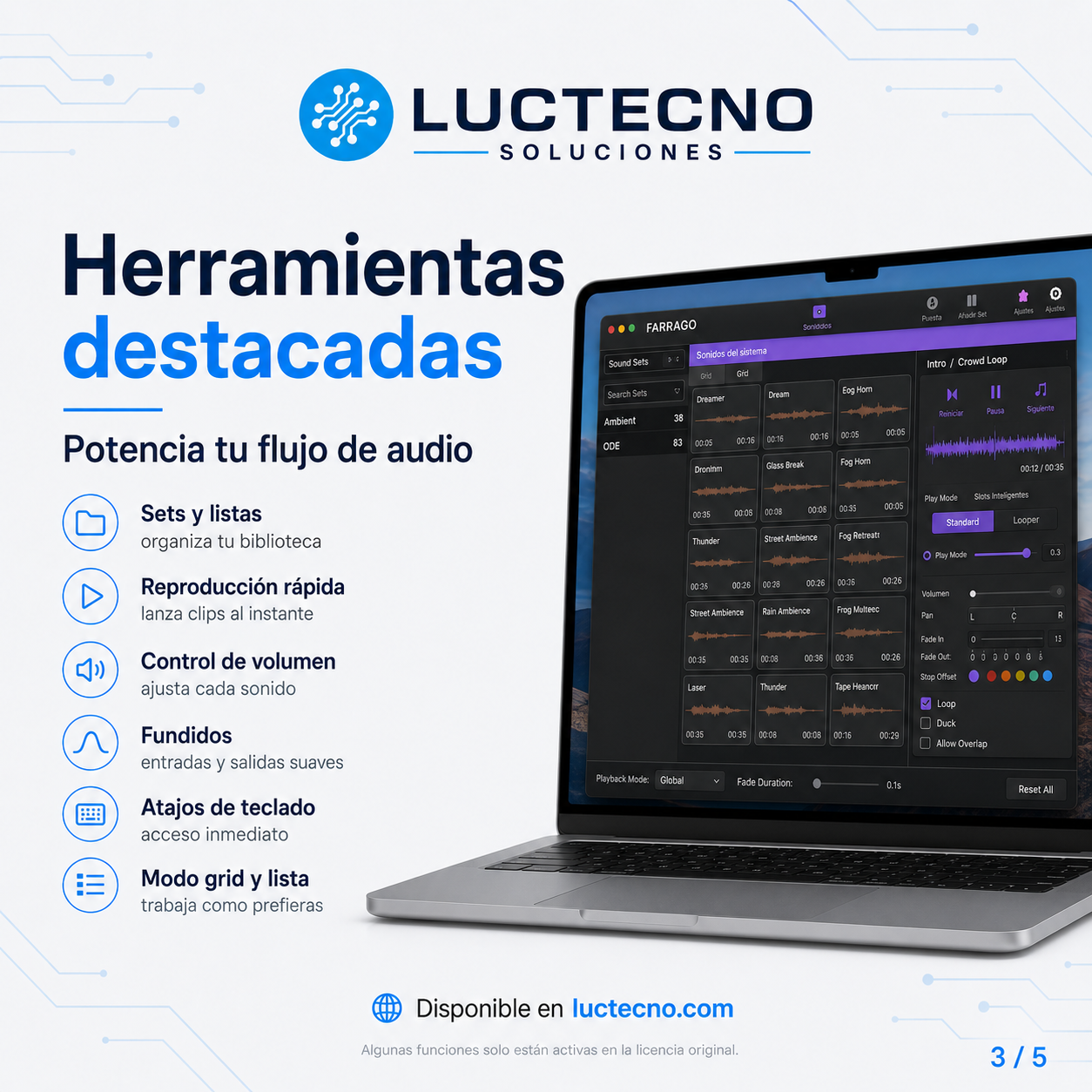 Farrago 2.1.5 para Mac | Soundboard para podcasts, eventos y efectos de audio