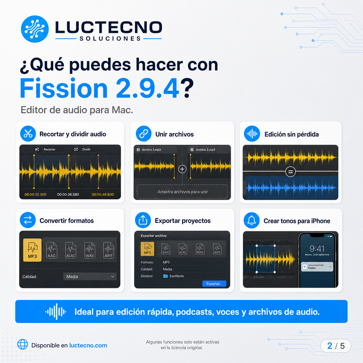 Fission 2.9.4 para Mac | Editor de audio rápido para cortar, unir y exportar archivos