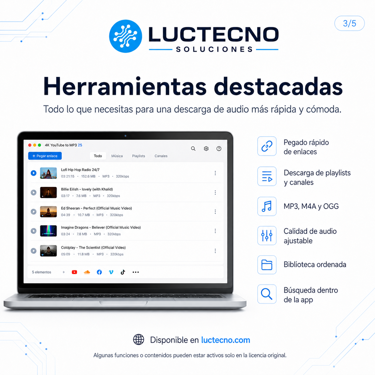 4K YouTube to MP3 25 para Mac | Convertidor de video a audio MP3, M4A y OGG