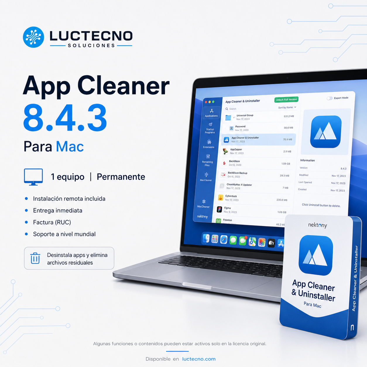 App Cleaner 8.4.3 para Mac | Desinstalador, limpieza de apps y optimización del sistema