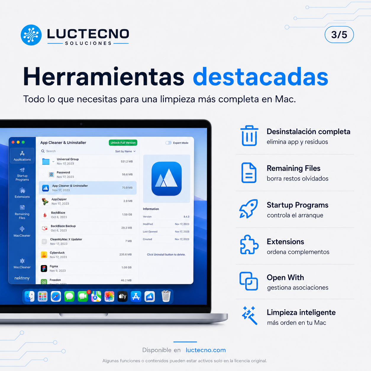 App Cleaner 8.4.3 para Mac | Desinstalador, limpieza de apps y optimización del sistema