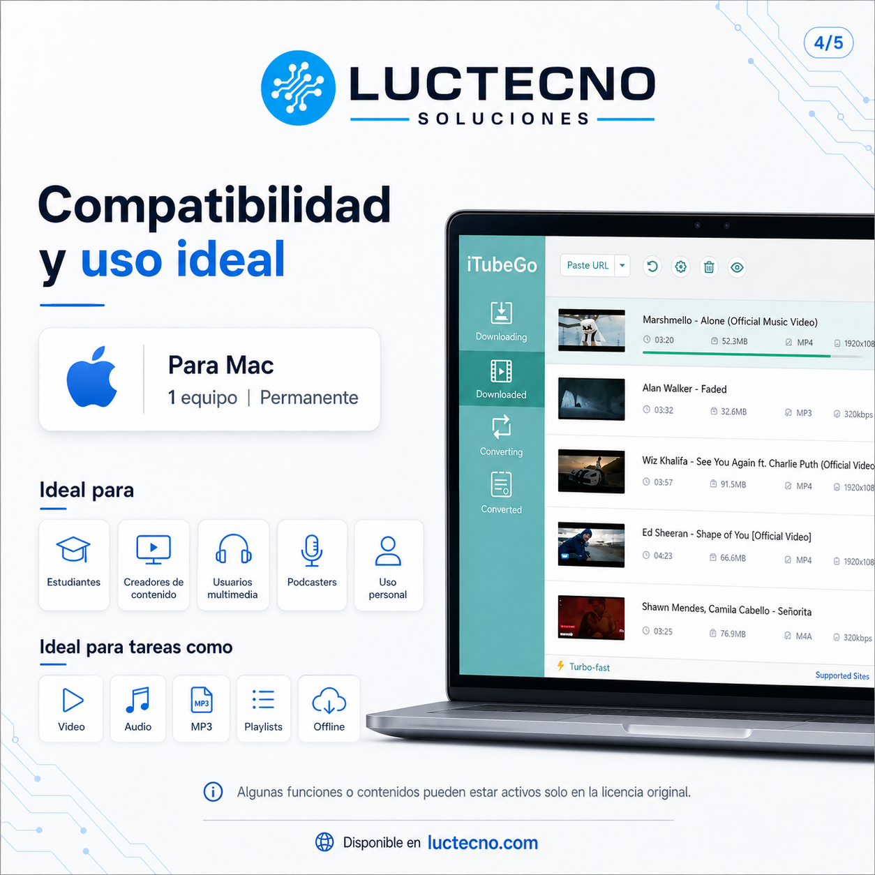 iTubeGo 10.15 para Mac | Descargador de videos, audio y convertidor multimedia